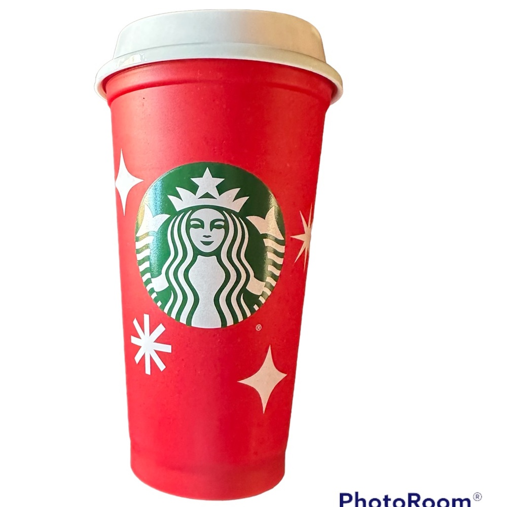 New Starbucks 2022 Red Star Print Cup Day Grande Hot Cup with Lid 16 Oz.